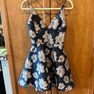 Lulu's Silver and Blue Fit and Flare Mini Dress